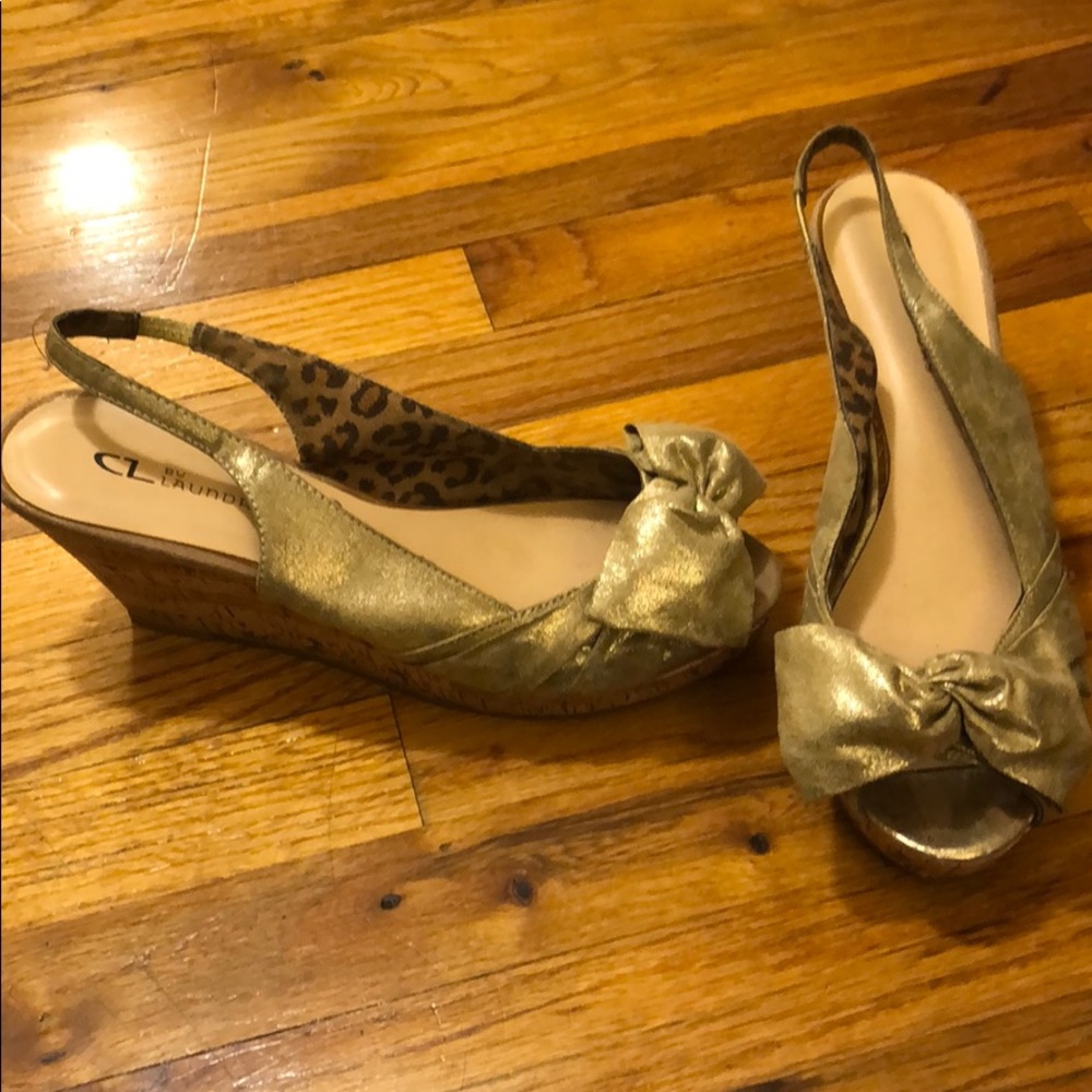 Gold Peep Toe Wedges